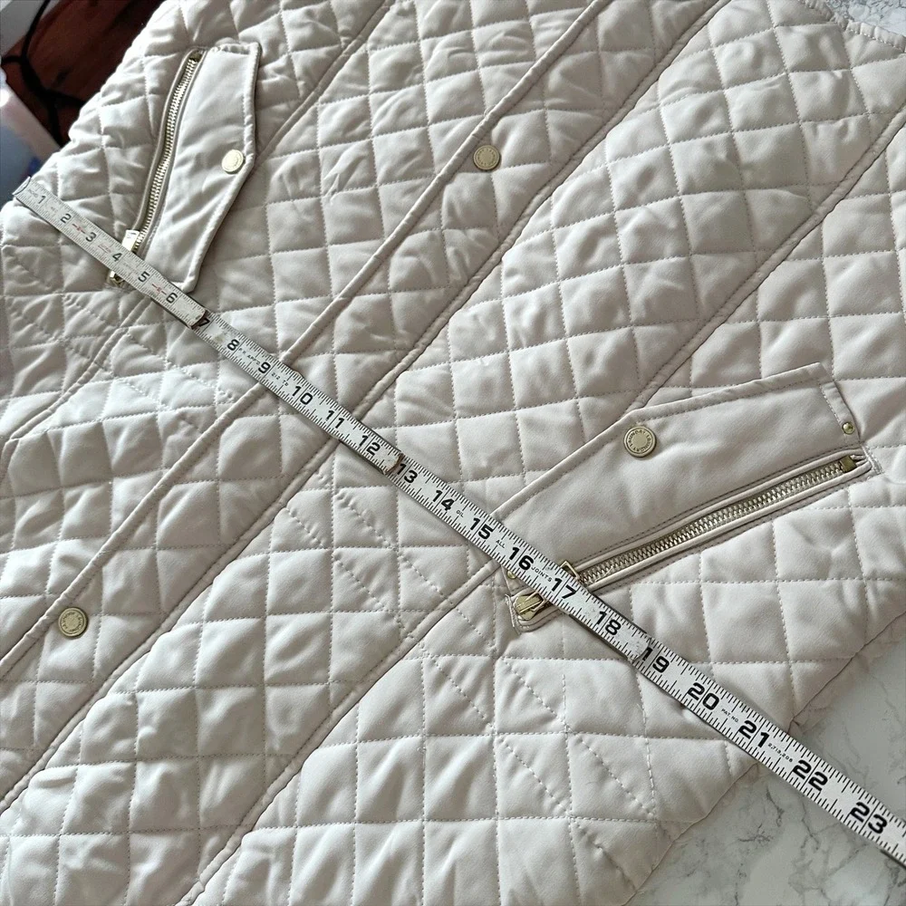 Laundry by Shelli Segal Cream Quilted Hooded Mid-Length Jacket Women's Size XL